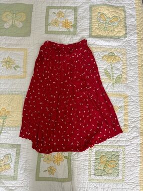 Red Printed Midi Skirt with Elastic Waist